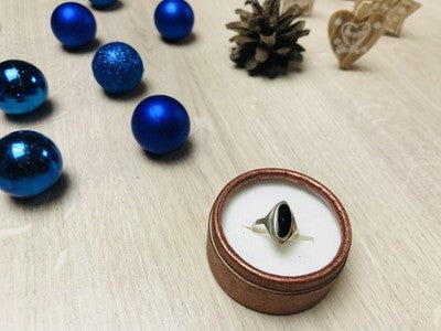 925 Sterling Silver Black Nephrite Ring Size 6.5
