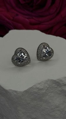 925 Sterling Silver Moissanite Heart Stud Earrings