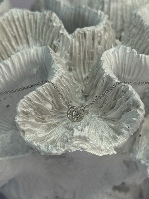 14K 585 WHITE GOLD DIAMOND 0.13 CARAT FASHION NECKLACE LENGTH 18/16 INCH