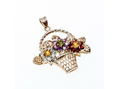 925 Sterling Silver Multi Gemstones Flowers Pendant