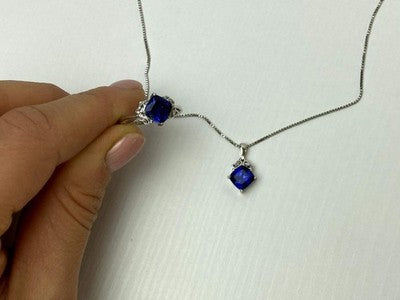 925 Sterling Silver London Blue Topaz Ring & Chain With Pendant Set