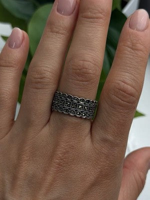 Vintage Art Deco Style 925 Sterling Silver Marcasite Band Ring Size 9