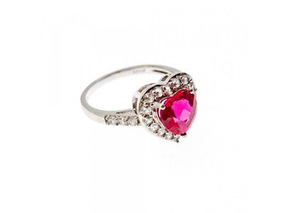 925 Sterling Silver Ruby & CZ "Heart" Ring Size 7