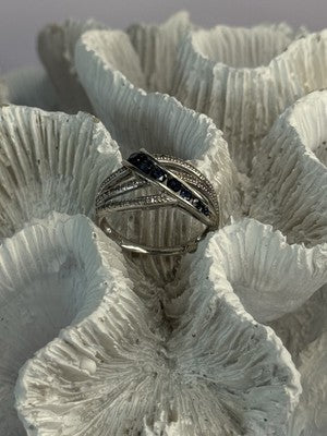 10K White Gold Sapphire & Diamond Ring Size 7
