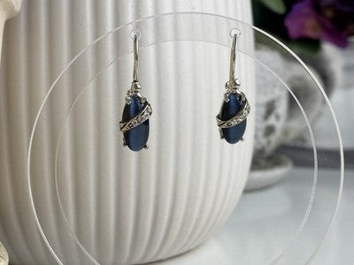 925 Sterling Silver Blue Onyx & CZ Earrings
