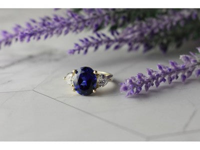 925 Sterling Silver Sapphire & CZ Ring Size 5.5