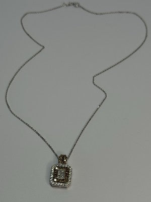 14K WHITE GOLD HESSONITE & DIAMOND NECKLACE LENGTH 18 INCH