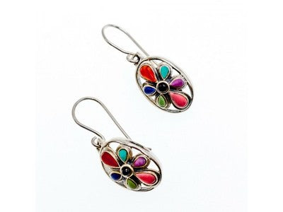 925 Sterling Silver Multicolor Agate Earrings