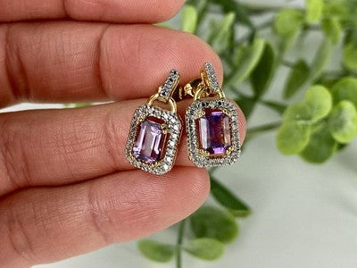 925 Sterling Silver Gold Plated Amethyst Stud Earrings