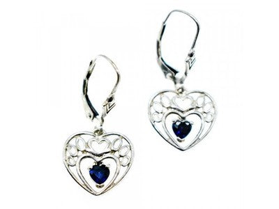 925 Sterling Silver Sapphire "Hearts" Earrings