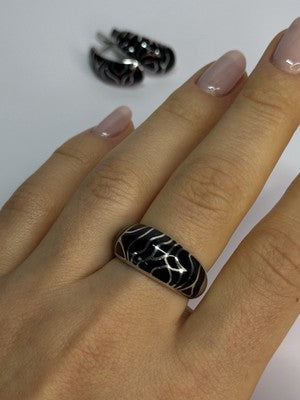 925 Sterling Silver Enamel Ring & Earrings Set Size 9