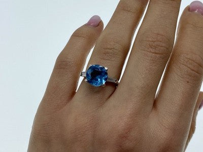 925 Sterling Silver Blue Topaz & Quartz Ring Size 6.5