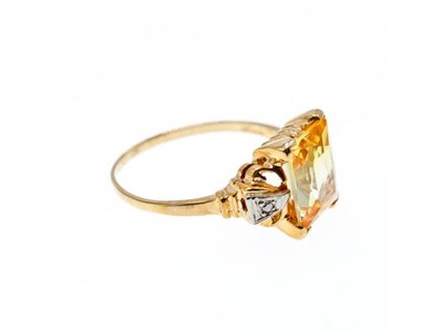 10K Yellow Gold Yellow Topaz & Diamonds Ring Size 9.75