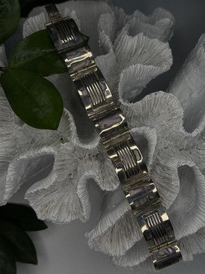 Vintage 925 Sterling Silver Abalone Mother of Pearl Bracelet Length 7