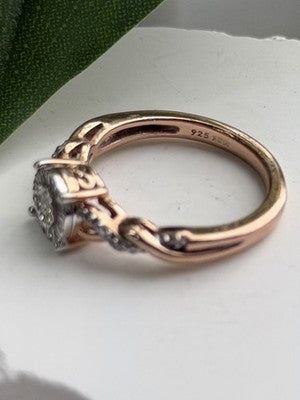 925 Sterling Silver Rose Gold Plated  Diamond  0.07 ctw Ring Size 7