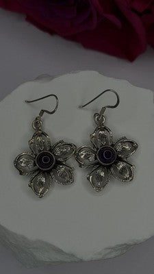 Vintage Flower 925 Sterling Silver Amethyst Earrings