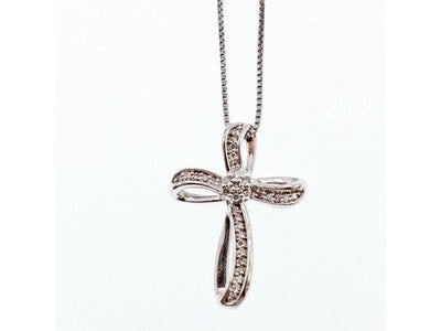 925 Sterling Silver White Topaz Chain With Cross Italy