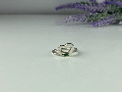 925 Sterling Silver Malachite Insert "Heart" Ring Size 6.5