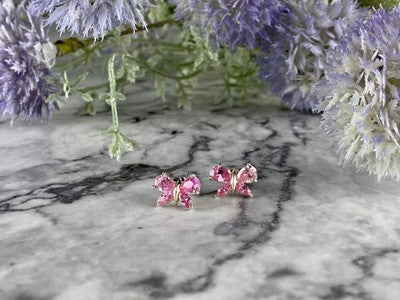 925 Sterling Silver Pink CZ "Butterfly" Stud Earrings Italy