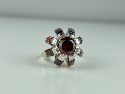 925 Sterling Silver Spessartine "Flower" Ring Size 6.5