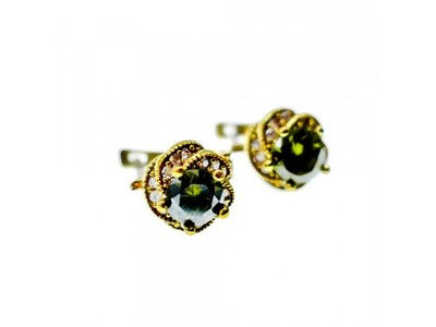 925 Sterling Silver Gold Plated Emerald & CZ Earrings