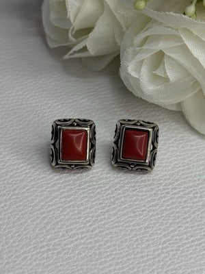 Vintage 925 Sterling Silver Carnelian Earrings Length 0.52 Inch