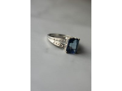 925 Sterling Silver Blue Spinel Ring Size 6.5