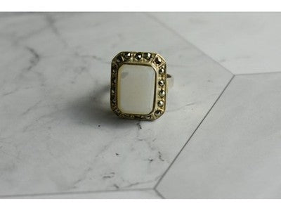 925 Sterling Silver Mother Of Pearl & Marcasites Ring Size 6.5