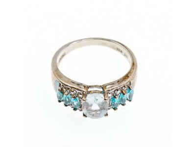 925 Sterling Silver Aquamarines Ring Size 8