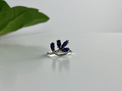 925 Sterling Silver Sapphires Ring Size 6.5