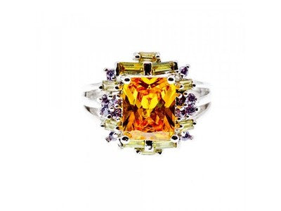 925 Sterling Silver Yellow & Purple CZ Ring Size 7