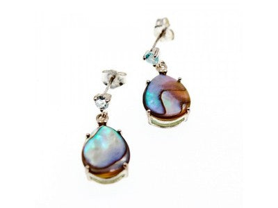 925 Sterling Silver Haliotis & Topaz Stud Earrings