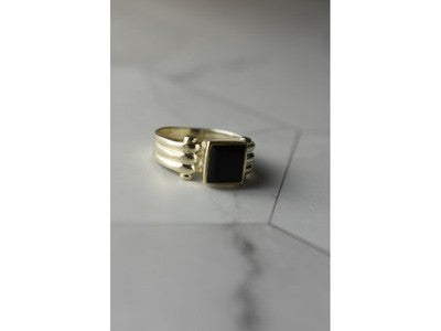 925 Sterling Silver Black Agate Signet Ring Size 6.5