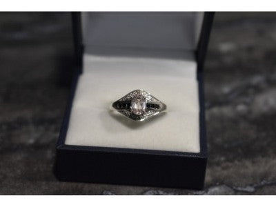 925 Sterling Silver Morganite & Jewelry Glass Ring Size 8