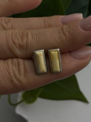 Vintage 925 Sterling Silver Golden Yellow Mother of Pearl Earrings