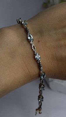 925 Sterling Silver Gold Plated Blue Topaz Bracelet Size 7.5