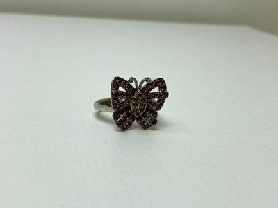 925 Sterling Silver Iolite & Pink Topaz "Butterfly" Ring Size 8