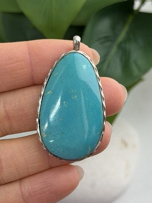 925 Sterling Silver Turquoise Pendant Length 1.8 in