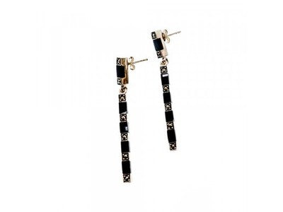 925 Sterling Silver Black Nephrite & Marcasites Earrings