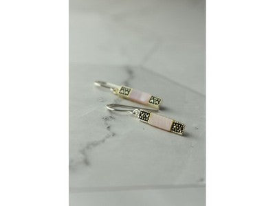 925 Sterling Silver Pink Mother of Pearl & Marcasites Earrings