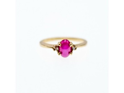 10K Yellow Gold Star Sapphire & Diamonds Ring Size 5.5