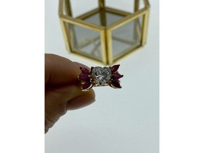 925 Sterling Silver Gold Plated Spinel & CZ "Heart" Ring Size 5.5