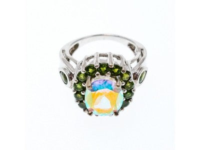 925 Sterling Silver Quartz & Peridot Ring Size 5.5