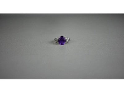 925 Sterling Silver Amethyst & Colorless Topaz Ring Size 6.5