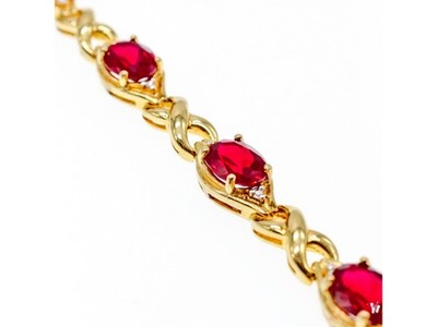 925 Sterling Silver Gold Plated Ruby Bracelet