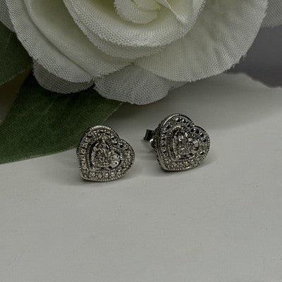 925 Sterling Silver Tiny Diamonds Heart Stud Earrings