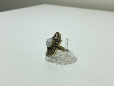 Vintage 925 Sterling Silver Agate, Goshenite & Marcasites Ring Size 5.5