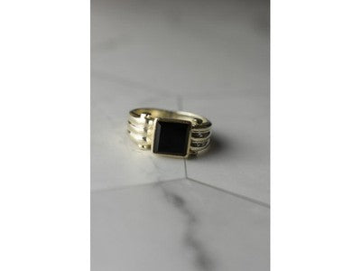 925 Sterling Silver Black Agate Signet Ring Size 6.5