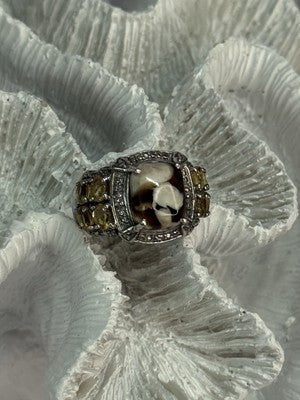 925 Sterling Silver Agate Citrine & Beryl Ring Size 6