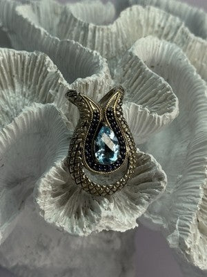 925 Sterling Silver 18k Yellow Gold Topaz & Sapphire Pendant Length 1.3 Inch
